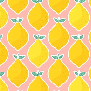 Pink Lemonade Fabric / Lemon Fabric / Summer Fabric / Citrus Fruit Fabric / Modern Geometric Fabric Print by the Yard & Fat Quarter