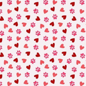 Valentine Paw Print Fabric by the Yard / Valentine's Day Fabric / Hearts and Paws Fabric / Cat and Dog Fabric Print in Yardage & Fat Quarter