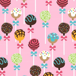 Cake Pop Fabric By The Yard / Girls Fabric / Pink Candy Fabric / Children's Fabric / Kids Baby Cake Fabric Print in Yards & Fat Quarter