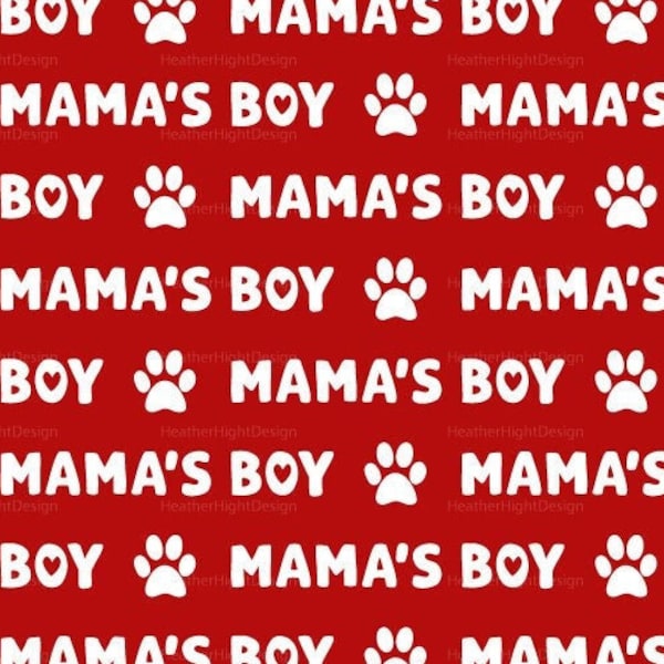 Mama's Boy Paw Print Fabric by the Yard / Valentine's Day Fabric / Red and White Fabric / Cat and Dog Fabric Print in Yardage & Fat Quarter