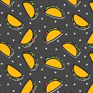 Taco Party Fabric - Charcoal Black / Whimsical Ditsy Taco Fabric / Taco Emoji Fabric / Polka Dot Taco Print Fabric by the Yard & Fat Quarter