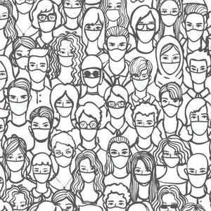 People in Masks Fabric By The Yard - White / Face Mask Fabric / 2020 Pandemic Fabric / White Faces Fabric Print in Yards & Fat Quarter