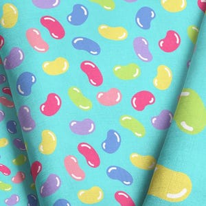 Jelly Bean Easter Fabric – Blue Colorful Candy Print by the Yard or Fat Quarter | Custom Scale & Material