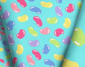 Jelly Bean Easter Fabric – Blue Colorful Candy Print by the Yard or Fat Quarter | Custom Scale & Material