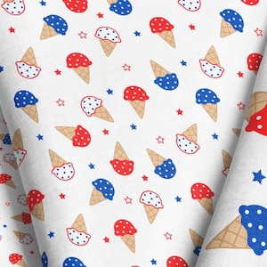 4th of July Ice Cream Fabric By The Yard / American Fabric / Independence Day Fabric / Patriotic Fabric /Summer Print in Yards & Fat Quarter