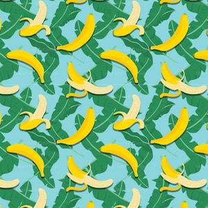 Tropical Banana Fabric By The Yard / Fruit Fabric / Banana Peel Fabric / Banana Leaf Fabric / Hawaiian Banana Print in Yards & Fat Quarter