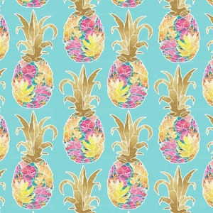 Floral Pineapple Fabric by the Yard / Tropical Fabric / Hawaiian Fabric / Tropic Summer Pineapple Print in Yard & Fat Quarter