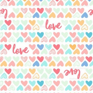 Love Hearts Fabric By The Yard // Valentine Love Fabric // Valentine's Day Fabric // Girls Rainbow Heart Fabric Print in Yards & Fat Quarter