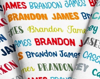 Custom Name Fabric - Pick up to 6 colors / personalized colorful custom fabric by the yard and fat quarter on your choice of fabric material