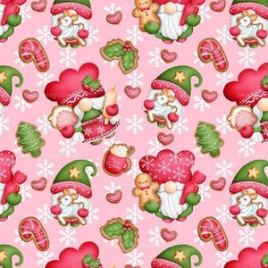 Gingerbread Gnome Fabric by the Yard / Gingerbread Fabric / Holiday Fabric / Christmas Baking Gnomes Fabric Print in Yardage & Fat Quarter