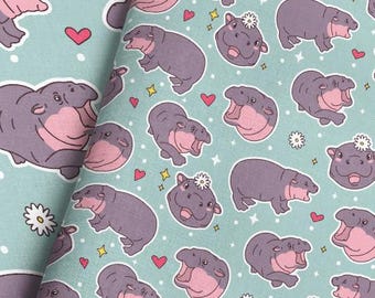 Baby Pygmy Hippo Fabric – Adorable Animal Print, Quilting Cotton, Jersey Knit, Minky, Fleece