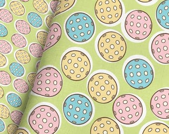 Pickleball Fabric – Pastel Balls on Soft Green Print by the Yard or Fat Quarter