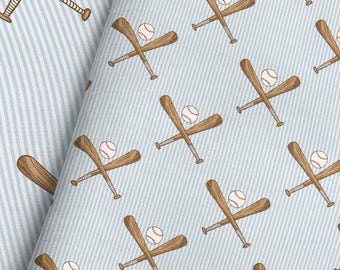 Pinstripe Baseball Bat Fabric – American Sports Quilting Cotton, Jersey Knit, Minky, Fleece, Print by the Yard