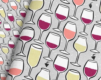 Wine Glass Fabric By The Yard / Adult Holiday Gift Project / Sommelier Fabric / Red White Champagne Rose / Wine Print in Yard & Fat Quarter