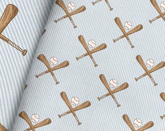 Pinstripe Baseball Bat Fabric - American Sports Quilting Cotton, Jersey Knit, Minky, Fleece Fabric by the Yard & Fat Quarter