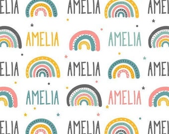 Baby Rainbow Personalized Fabric / Name Rainbow Fabric / Fabric Gift Idea /Custom Name Fabric /Nursery Girls Print by the Yard & Fat Quarter