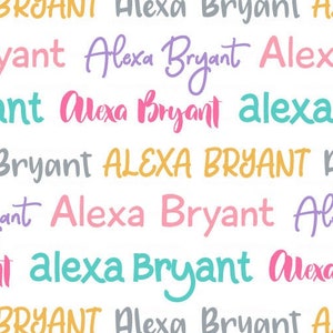 Girls Personalized Fabric / Bright Colorful Name Fabric / Quilting Fabric / Custom Name Fabric /Nursery Kids Print by the Yard & Fat Quarter