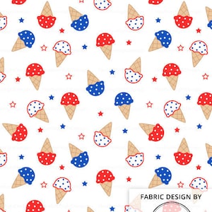 4th of July Ice Cream Fabric By The Yard / American Fabric / Independence Day Fabric / Patriotic Fabric /Summer Print in Yards & Fat Quarter