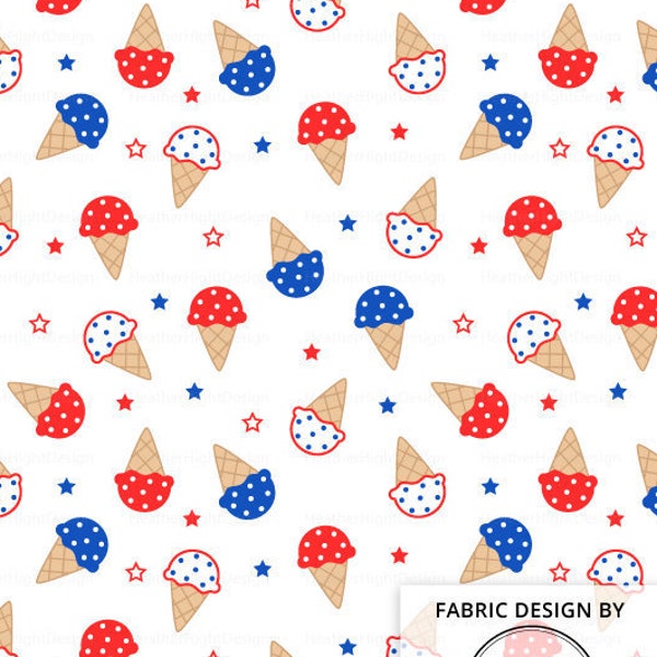 4th of July Ice Cream Fabric By The Yard / American Fabric / Independence Day Fabric / Patriotic Fabric /Summer Print in Yards & Fat Quarter