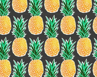 Tropical Pineapple Fabric by the Yard - Geometric Pineapples Charcoal Gray Print in Yards & Fat Quarter