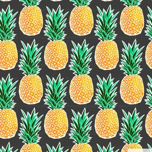 Tropical Pineapple Fabric by the Yard - Geometric Pineapples Charcoal Gray Print in Yards & Fat Quarter