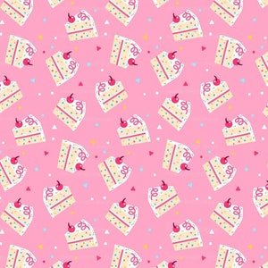 Pink Confetti Cake Fabric By The Yard / Birthday Cake Fabric / Funfetti Sprinkle Cake Fabric / Kawaii Fabric Print in Yard & Fat Quarter
