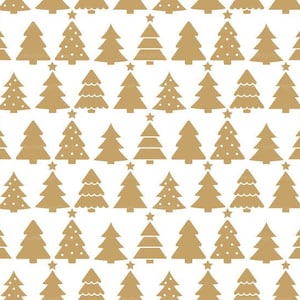Gold Christmas Trees Fabric / Winter Fabric / Christmas Fabric / Holiday Fabric / Gold and White Fabric Print by the Yard & Fat Quarter