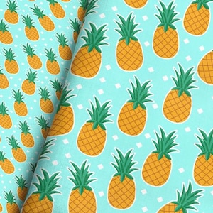 Pineapple Fabric By The Yard - Hawaiian Pineapples on an Aqua Background Fabric Print in Yard & Fat Quarter