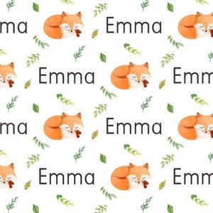 Fox Personalized Fabric / Baby Fabric / Custom Name Fabric / Watercolor Fox Fabric / Autumn Fabric / Modern Nursery Fabric Print by the Yard