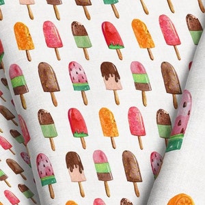 Watercolor Popsicles Fabric - Summer Dessert Ice Cream Print Fabric by the Yard & Fat Quarter