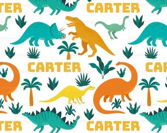 Kids Dinosaur Name Fabric / Name Fabric / T-Rex Dino Fabric / Custom Name Fabric / Boys Dinosaur Name Fabric Print by the Yard & Fat Quarter