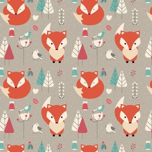 Tela de zorro de invierno cortada a medida - Woodland Wintertime Snow Red Fox Print en Yard & Fat Quarter