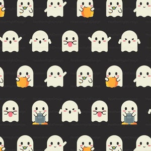 Ghost Emojis Fabric By The Yard - Charcoal Black - Cute Pumpkin Ghost Halloween Spooky Print in Yard & Fat Quarter