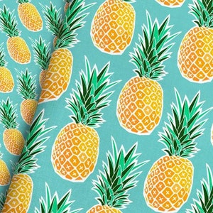 Tropical Pineapple Fabric by the Yard - Turquoise Blue Green Geometric Hawaiian Pineapple Print in Yard & Fat Quarter