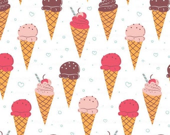 Ice Cream Fabric by the Yard / Ice Cream Cone Fabric / Cotton Fabric / Quilting Fabric / Whimsical Summer Fabric Print in Yard & Fat Quarter
