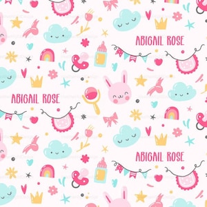 Baby Girl Personalized Fabric / Baby Name Fabric / Baby Girl Fabric / Custom Name Fabric / Nursery Shower Print by the Yard & Fat Quarter