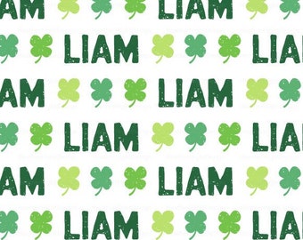 Lucky Personalized Fabric - St. Patrick's Clover / Custom Name Fabric / Green Boy Fabric / Clover Fabric Print by the Yard & Fat Quarter