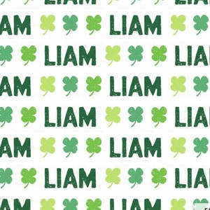 Lucky Personalized Fabric St. Patrick's Clover / Custom Name Fabric / Green Boy Fabric / Clover Fabric Print by the Yard & Fat Quarter image 1