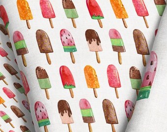 Watercolor Popsicles Fabric - Summer Dessert Ice Cream Print Fabric by the Yard & Fat Quarter