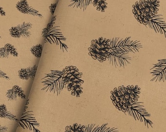 Pine Cone Fabric By The Yard - Winter Pine Cones and Needles Woodland Cabin Print in Yards & Fat Quarter