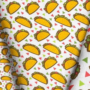 Fiesta Taco Fabric By The Yard / Taco Party Fabric / Mexican Food Fabric / Cotton Fabric / Whimsical Fabric Print in Yard & Fat Quarter
