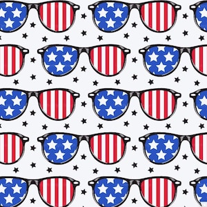 Patriotic Sunglasses Fabric White / USA Fabric /Glasses Fabric / 4th of July Fabric /American Flag Glasses Print By the Yard & Fat Quarter image 1