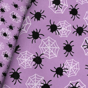 Halloween Spider Fabric By The Yard / Spider web Fabric / Kids Fabric / Purple Black Cobweb Halloween Fabric Print in Yard & Fat Quarter