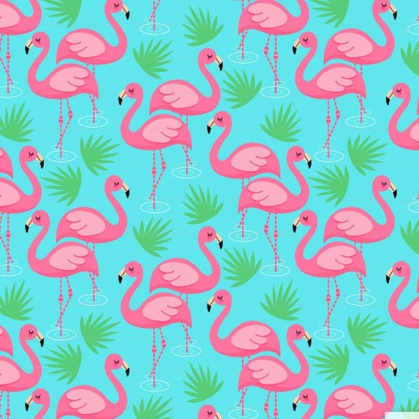 Tela Flamingo Paradise cortada a medida - Pink Flamingo Palm Pond Whimsical Quilting Print en Yards & Fat Quarter