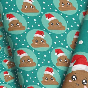 Lustiger Weihnachtsmann Poop Emoji Weihnachtsstoff - Kawaii Feiertags Stoff Meterware & Fat Quarter - Süßer Neuheit Druck für Gag Geschenke, Kunsthandwerk, Quilts