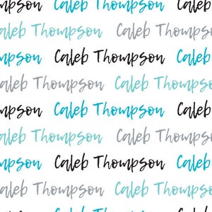 Boys Personalized Fabric / Modern Blue Script Name Fabric / Custom Name Fabric / Nursery Fabric / Kids Print by the Yard & Fat Quarter