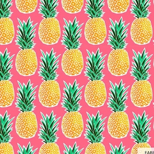 Tropical Pineapple Fabric by the Yard - Pink Geometric Hawaiian Pineapple Print in Yard & Fat Quarter