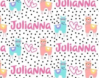 Llama Personalized Fabric / Alpaca Name Fabric / Nerdy Girl Llama Fabric / Custom Name Fabric / Llama Name Print by the Yard & Fat Quarter