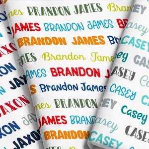 Custom Name Fabric - Pick up to 6 colors / personalized colorful custom fabric by the yard and fat quarter on your choice of fabric material
