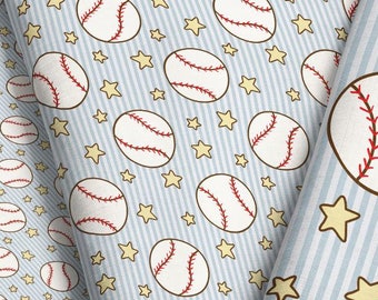 Pinstripe Baseballs Fabric - American Sports Quilting Cotton, Jersey Knit, Minky, Fleece Fabric by the Yard & Fat Quarter